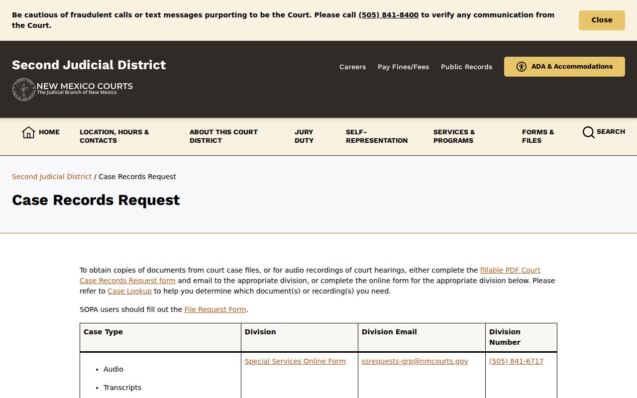 New Mexico criminal court case records request