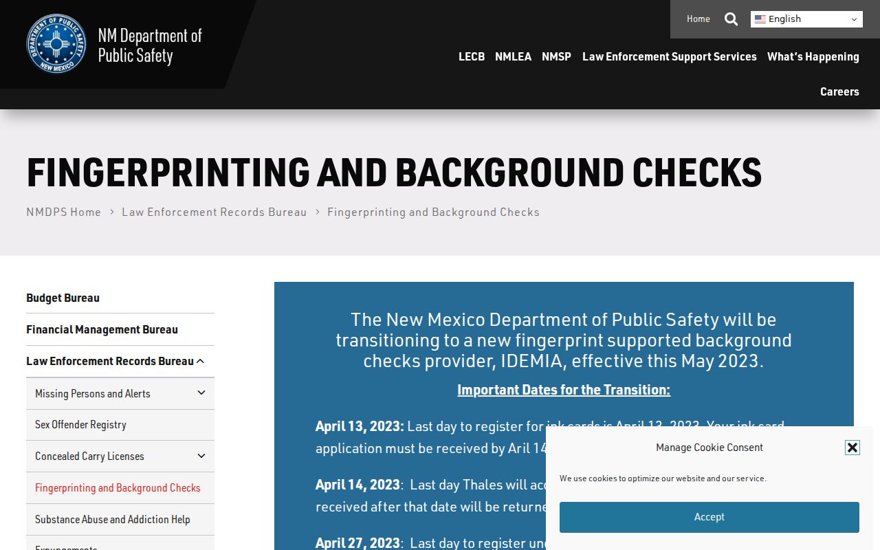 New Mexico DPS criminal history checks and fingerprint services