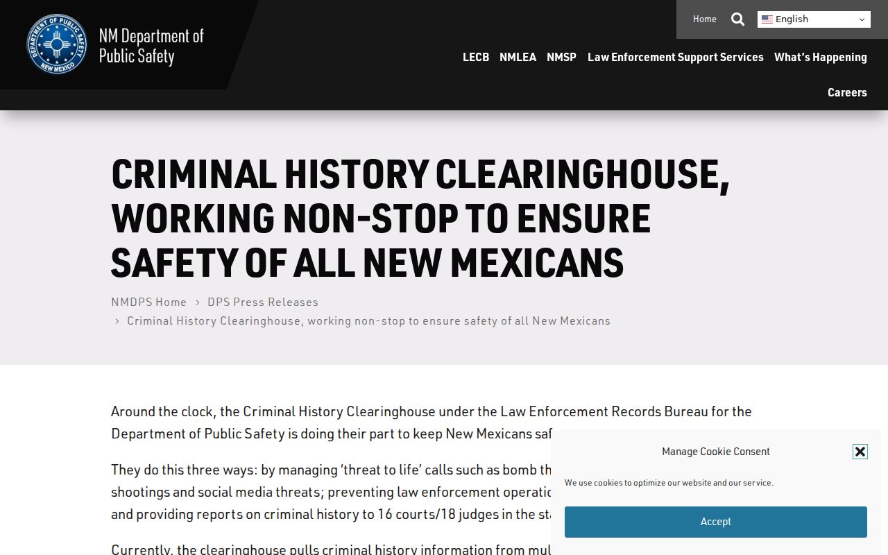 New Mexico DPS Criminal History Clearinghouse profile