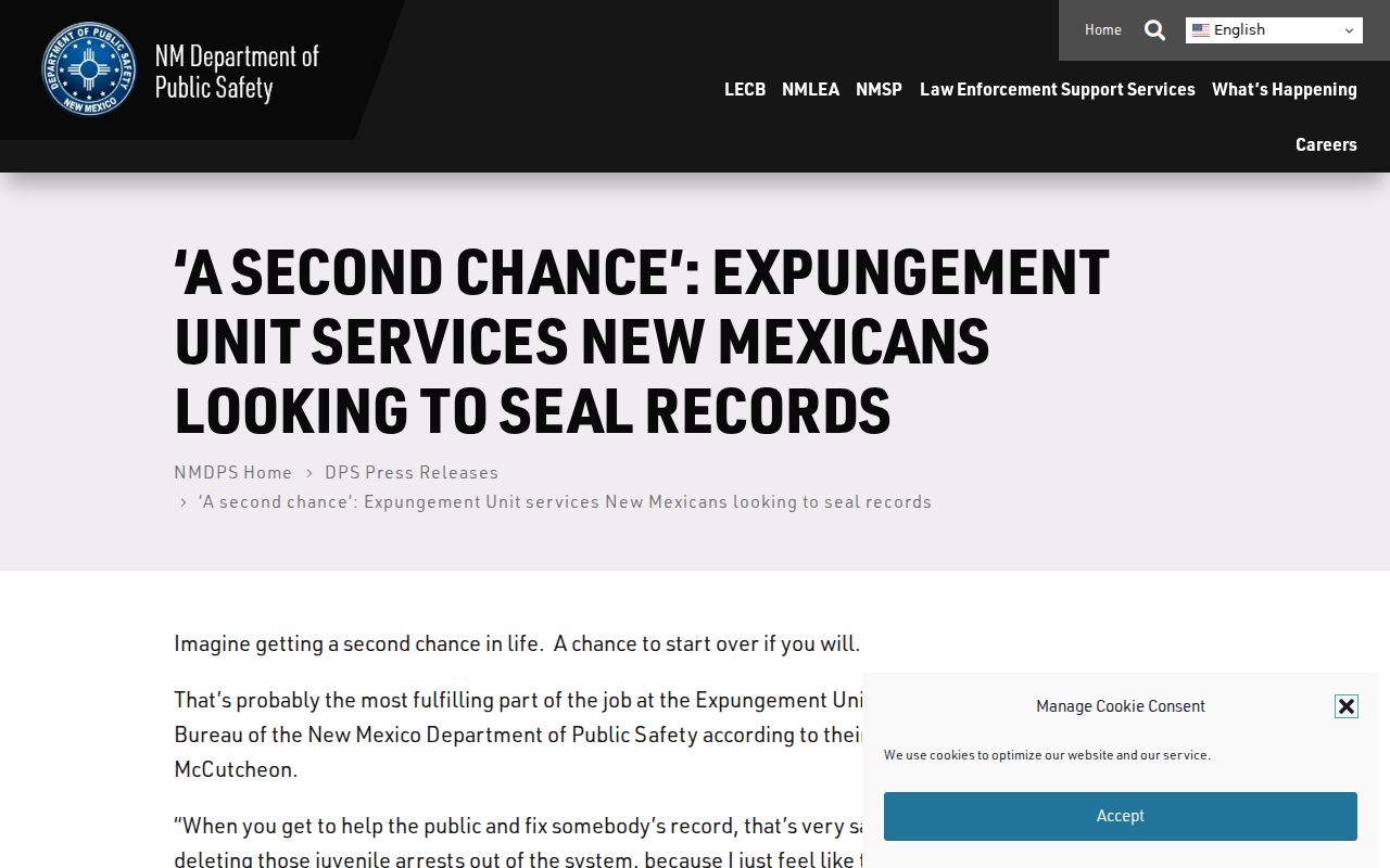 New Mexico DPS Expungement Unit criminal history work
