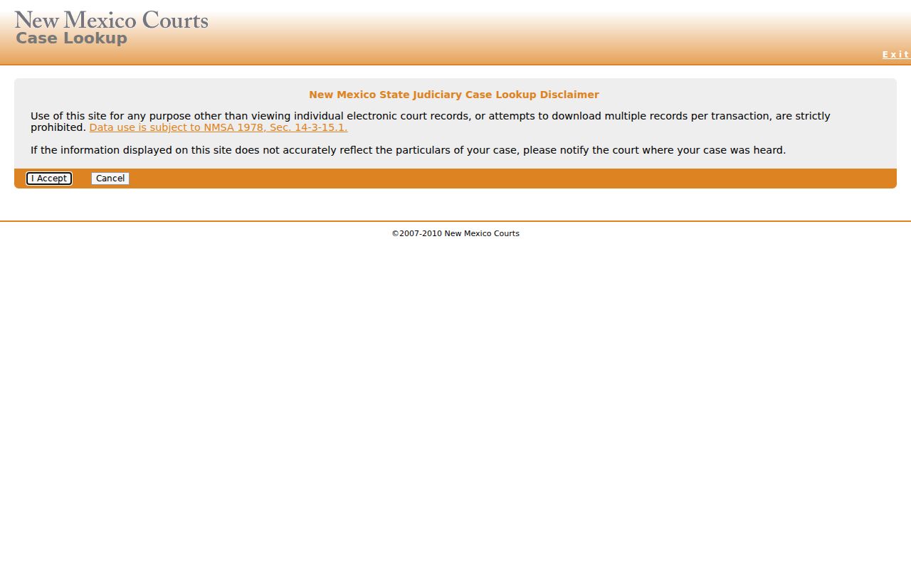 New Mexico criminal court case lookup interface